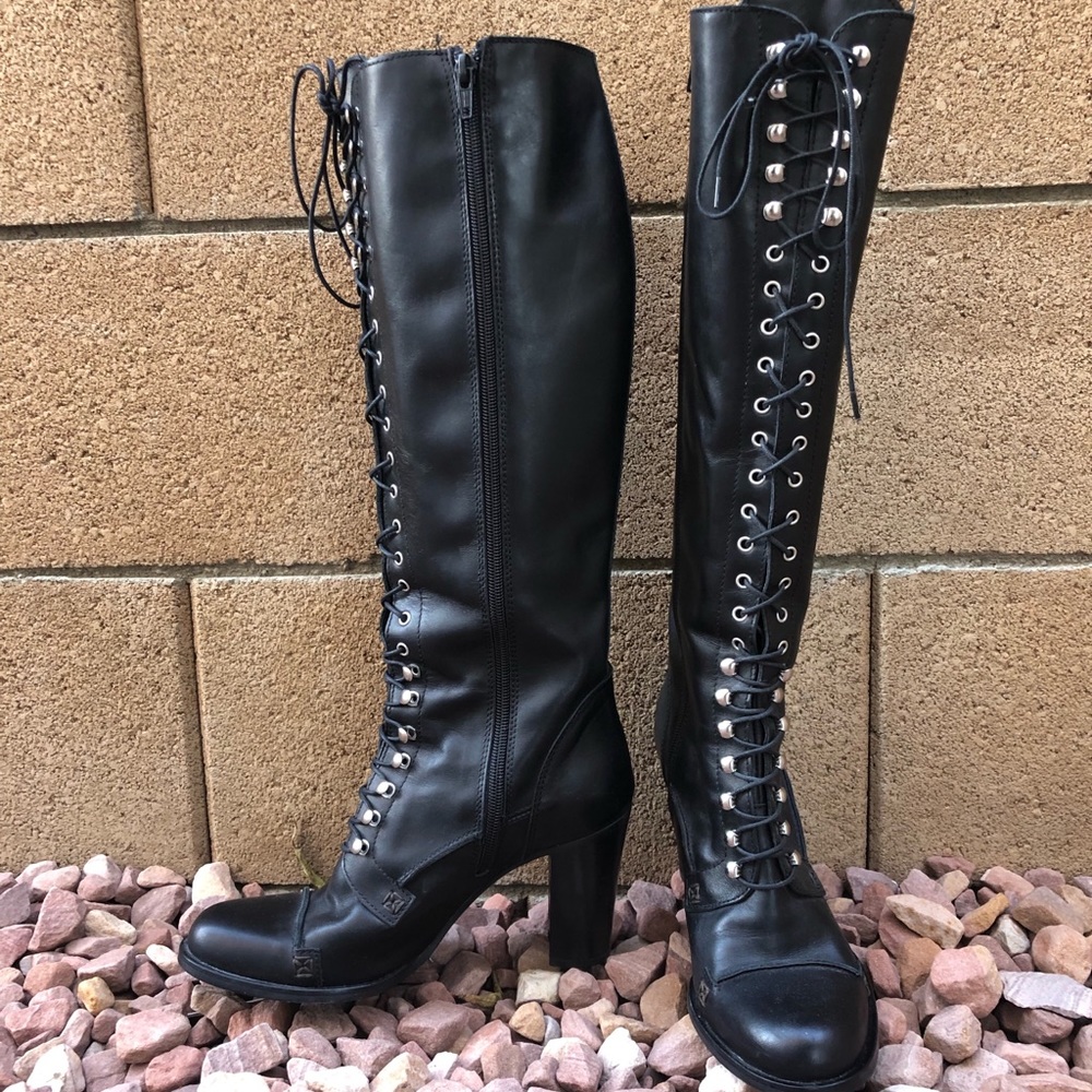 Charles David Black Lace Up Heel Boots 7